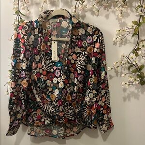 Velvet Black Multicolor Floral Blouse